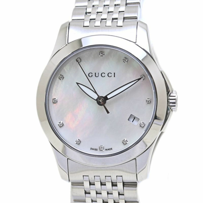 GUCCI G-Timeless 12P 鑽石貝殼手錶，YA126504，126.5 毫米，女士不銹鋼，40043-9