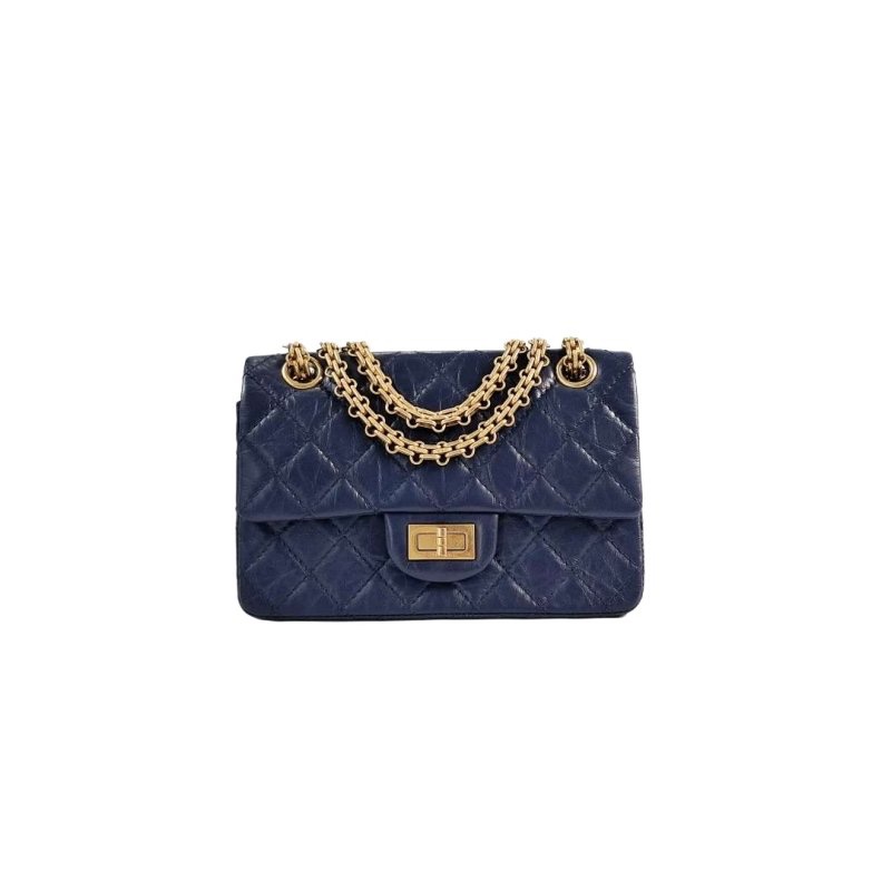 CHANEL/香奈兒 2.55 口蓋包 油臘牛皮 藍色 mini 19*12-0