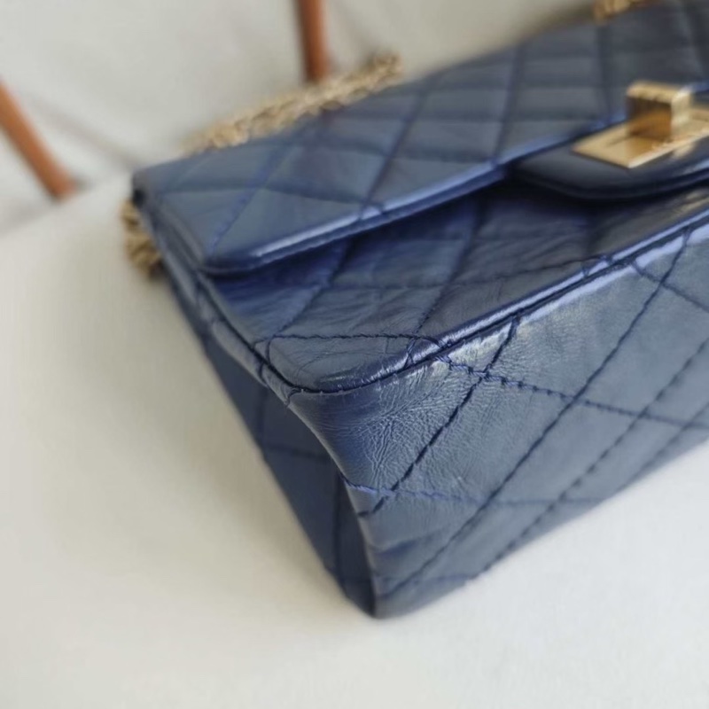 CHANEL/香奈兒 2.55 口蓋包 油臘牛皮 藍色 mini 19*12-3