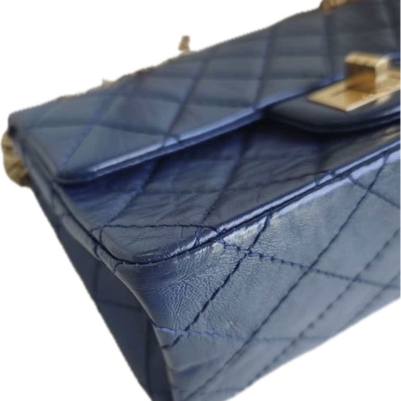 CHANEL/香奈兒 2.55 口蓋包 油臘牛皮 藍色 mini 19*12-4