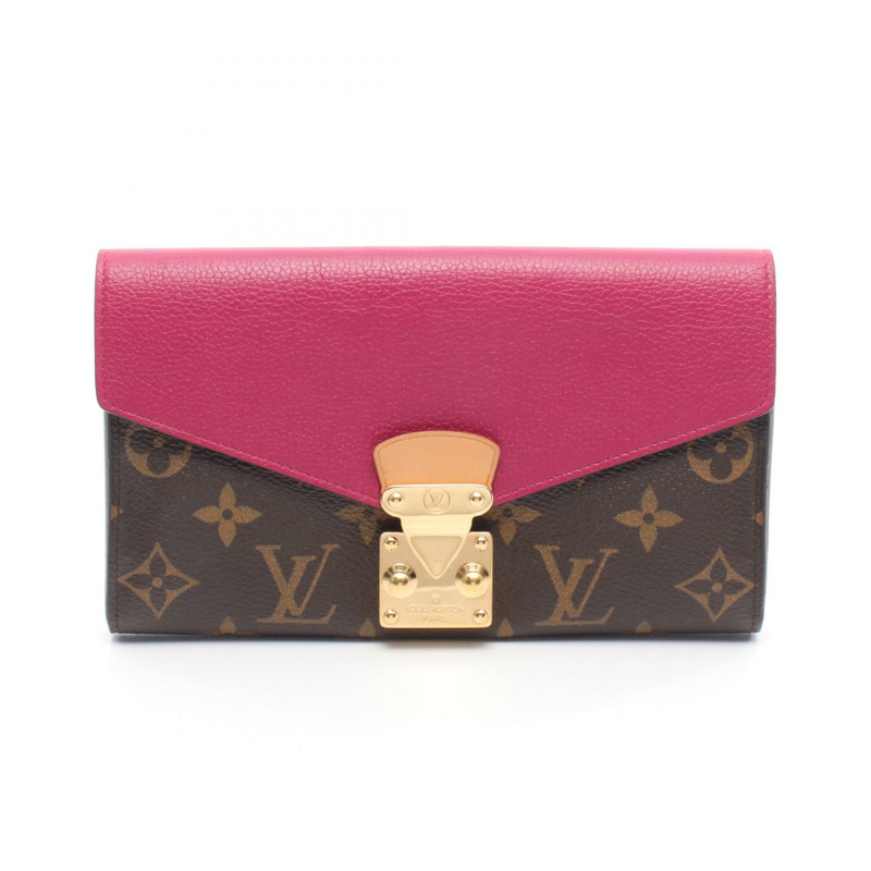 LOUIS VUITTON Portefeuille Palas 皮夾 M58413 Monogram 帆布 棕色 二手 女士-0