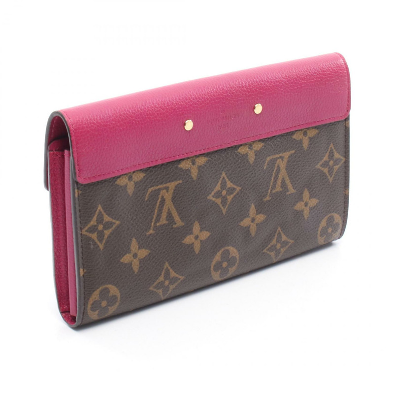 LOUIS VUITTON Portefeuille Palas 皮夾 M58413 Monogram 帆布 棕色 二手 女士-1