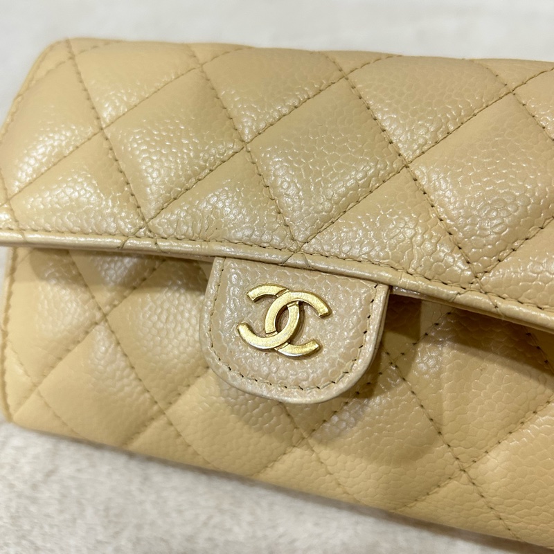 Chanel 香奈兒 經典荔枝牛皮奶茶淡金中夾 31開-3