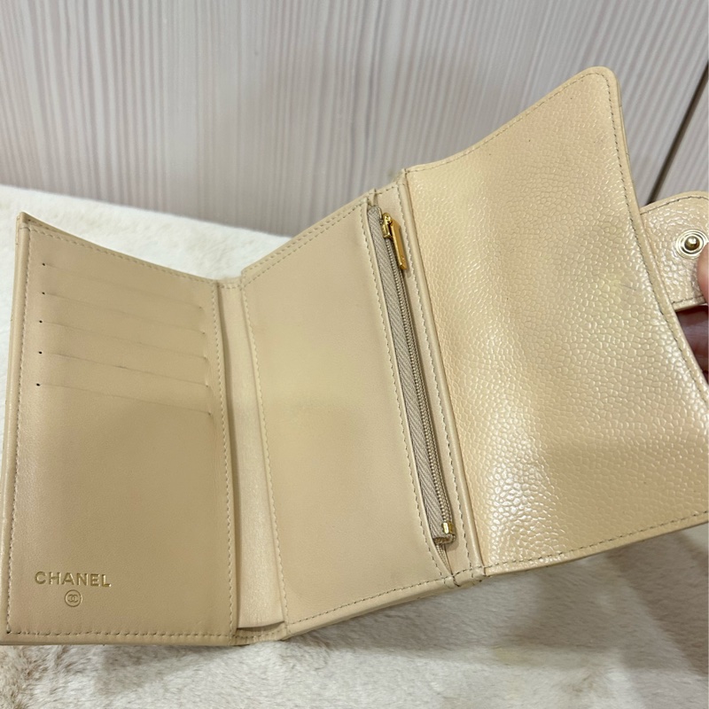 Chanel 香奈兒 經典荔枝牛皮奶茶淡金中夾 31開-4