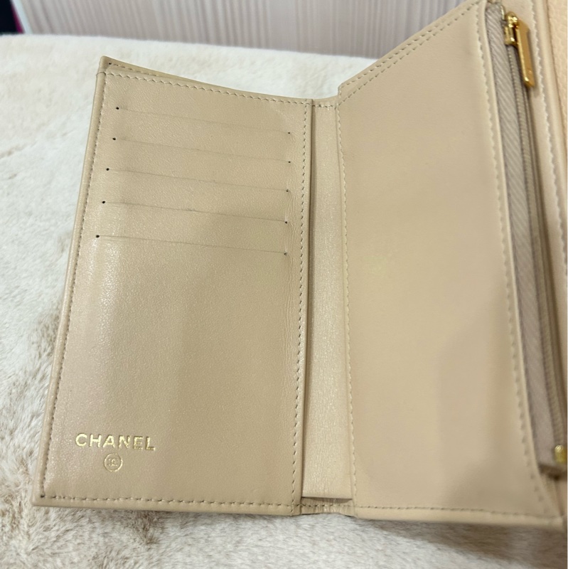 Chanel 香奈兒 經典荔枝牛皮奶茶淡金中夾 31開-5