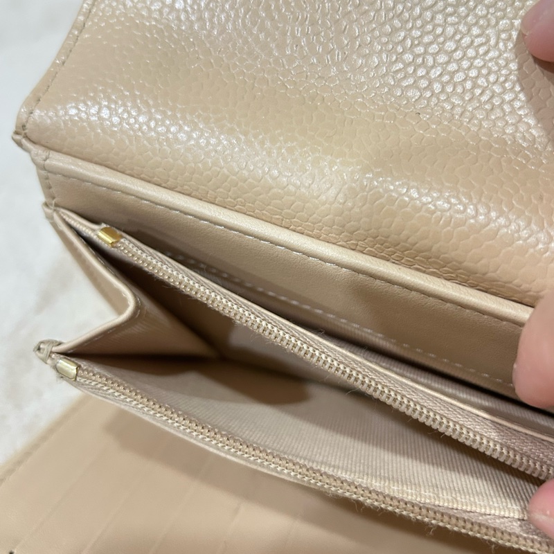 Chanel 香奈兒 經典荔枝牛皮奶茶淡金中夾 31開-7