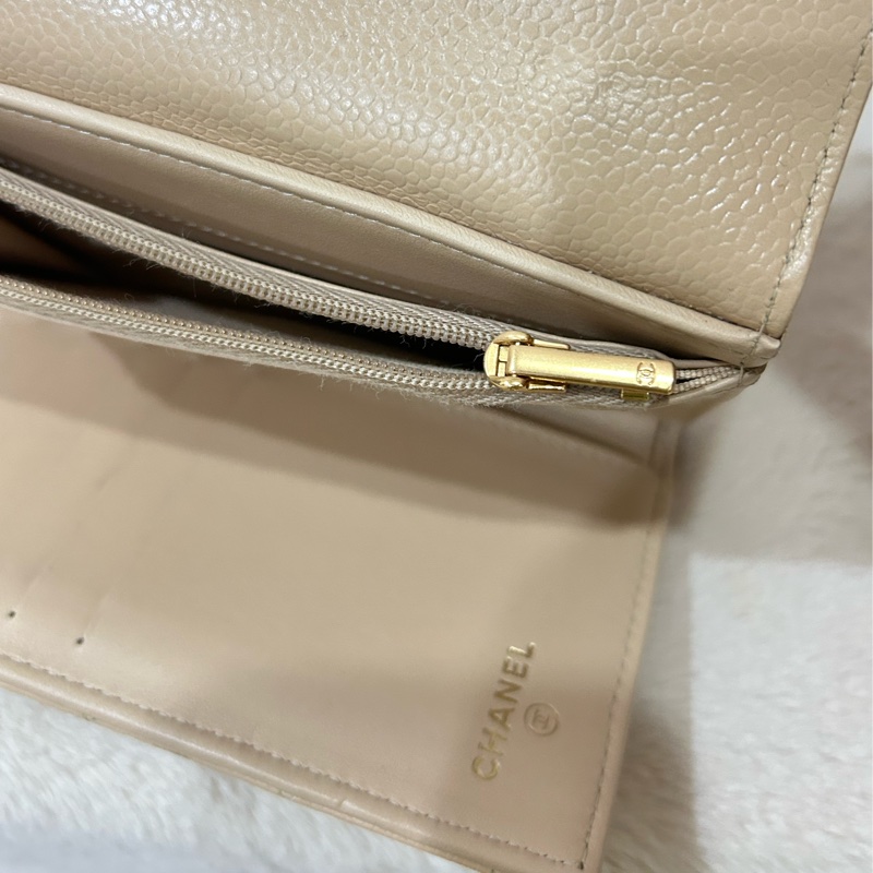 Chanel 香奈兒 經典荔枝牛皮奶茶淡金中夾 31開-8