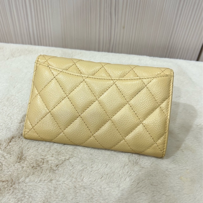 Chanel 香奈兒 經典荔枝牛皮奶茶淡金中夾 31開-9