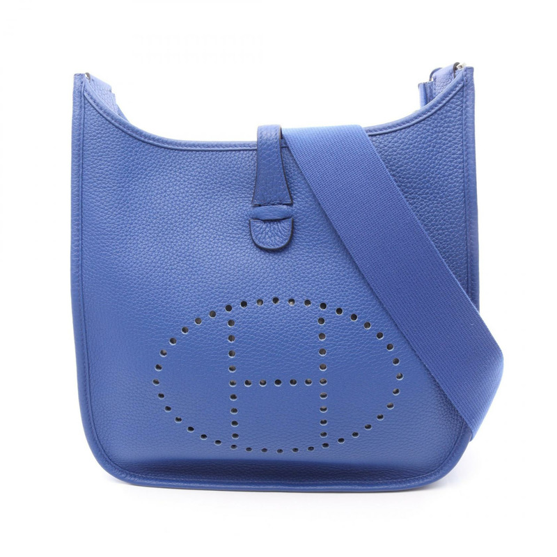 HERMES Evelyne Troyes PM 單肩包 Clemence 皮革 Blue royale 二手 SHW U-0