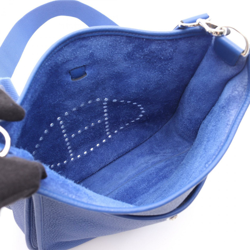HERMES Evelyne Troyes PM 單肩包 Clemence 皮革 Blue royale 二手 SHW U-2