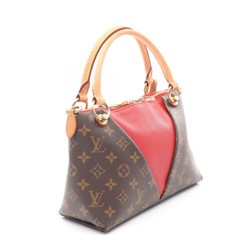 LOUIS VUITTON V 托特包 BB 單肩包 手提包 M43966 字母組合帆布皮革紅色二手-1