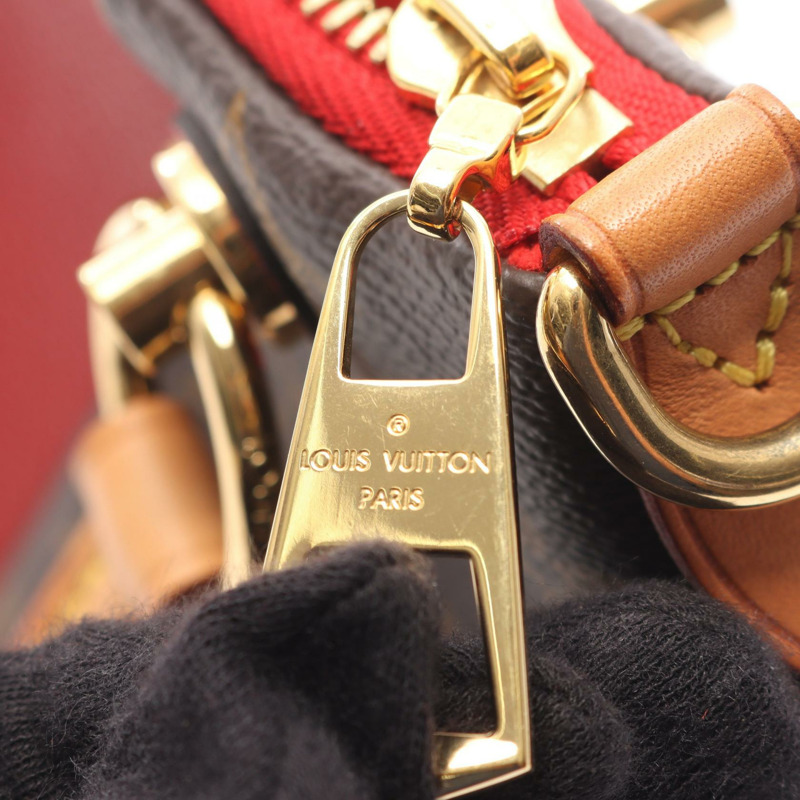 LOUIS VUITTON V 托特包 BB 單肩包 手提包 M43966 字母組合帆布皮革紅色二手-6