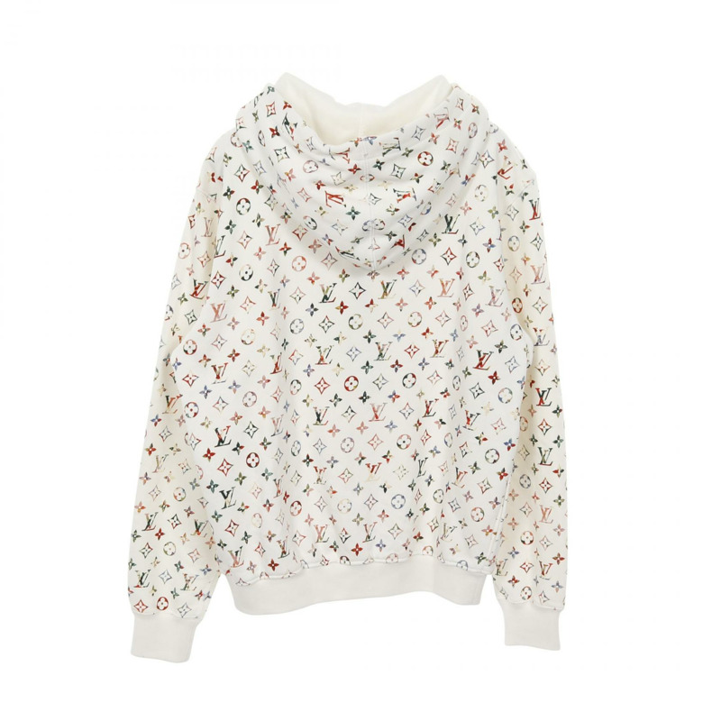 LOUIS VUITTON 復古花卉字母連帽衫 RW222B 棉質白色二手女款 S-1