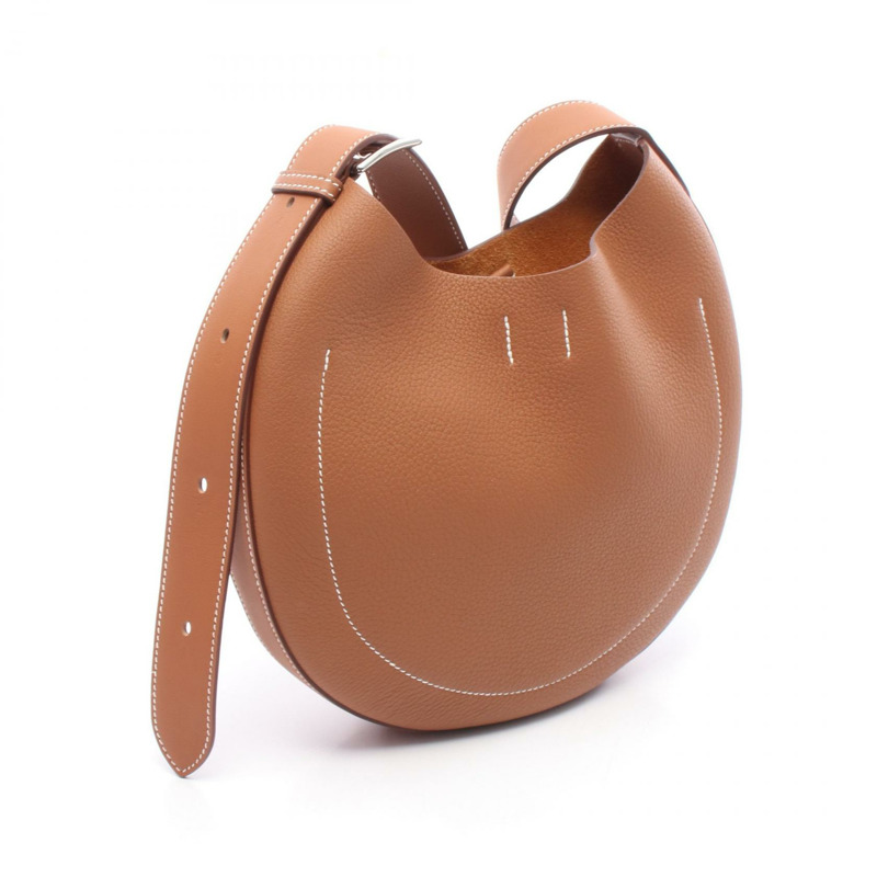 HERMES Arcon 纖薄單肩斜背包 Togo 皮革 棕色 金色 二手 女款 SHW-1