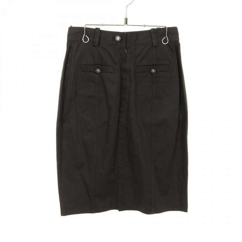 香奈兒 (CHANEL) CC 標誌紐帶中長半身裙，棉質，棕色，38 碼，二手女裝-0