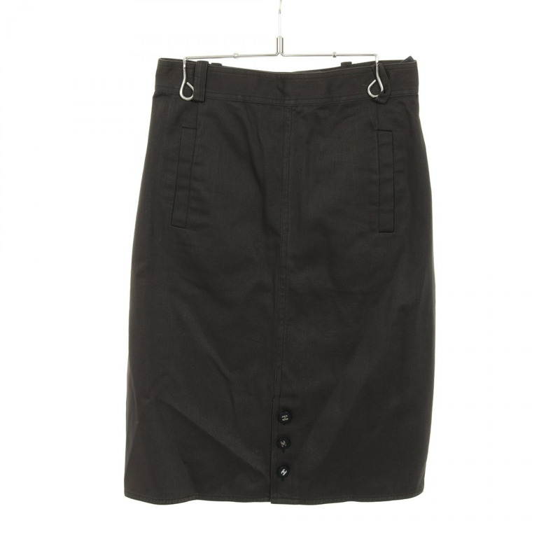 香奈兒 (CHANEL) CC 標誌紐帶中長半身裙，棉質，棕色，38 碼，二手女裝-1