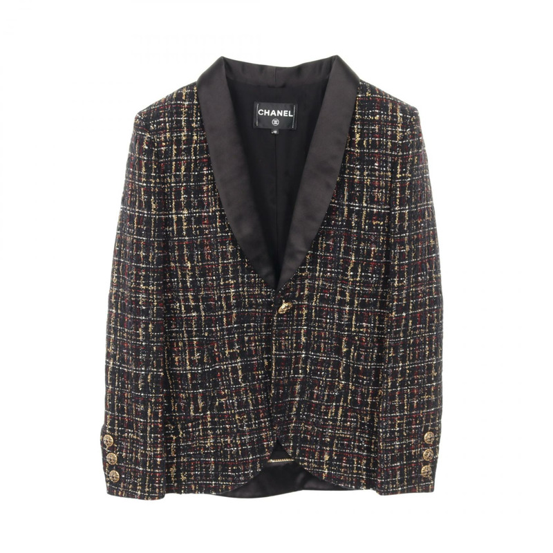 CHANEL CC Logo Gripoix 連結西裝外套 P61856V47084 羊毛馬海毛黑 #40 女款-0