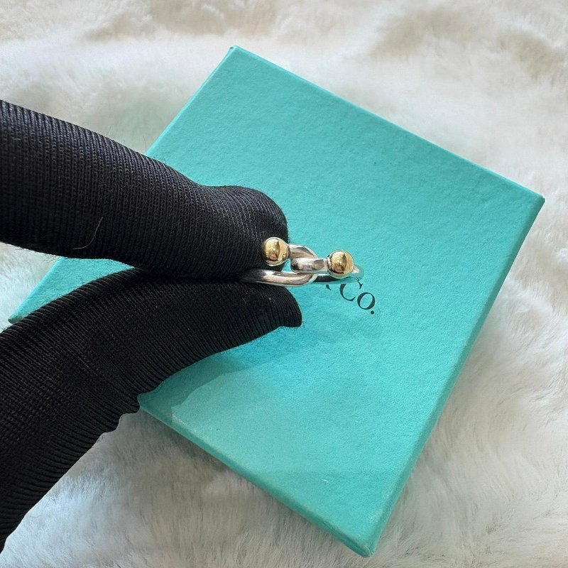 *SHIHNS名牌精品* Tiffany&Co. 18K黃金珠扣925純銀線圈戒指-1