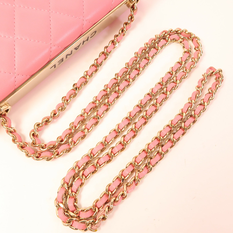 CHANEL 羊皮皮革WOC Wallet On Chain金扣鏈帶肩背袋-8