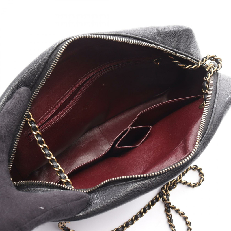 CHANEL CC 標誌鏈單肩包 小牛皮 黑色 GHW 二手 女士-2