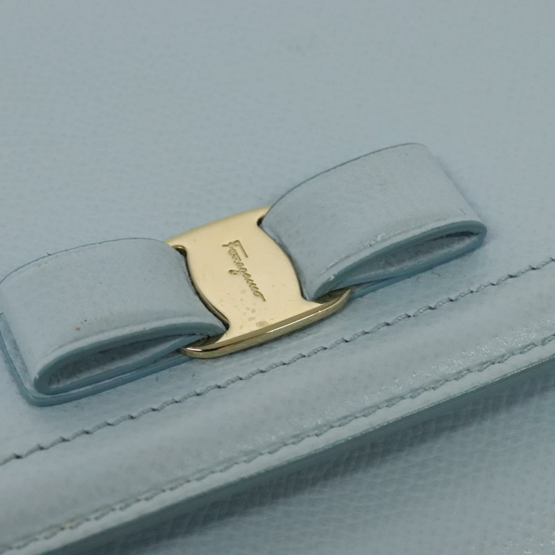 【日本直送】Salvatore Ferragamo 鏈條 Vala 肩背包 皮革 淺藍色 金色 正品 132479-17