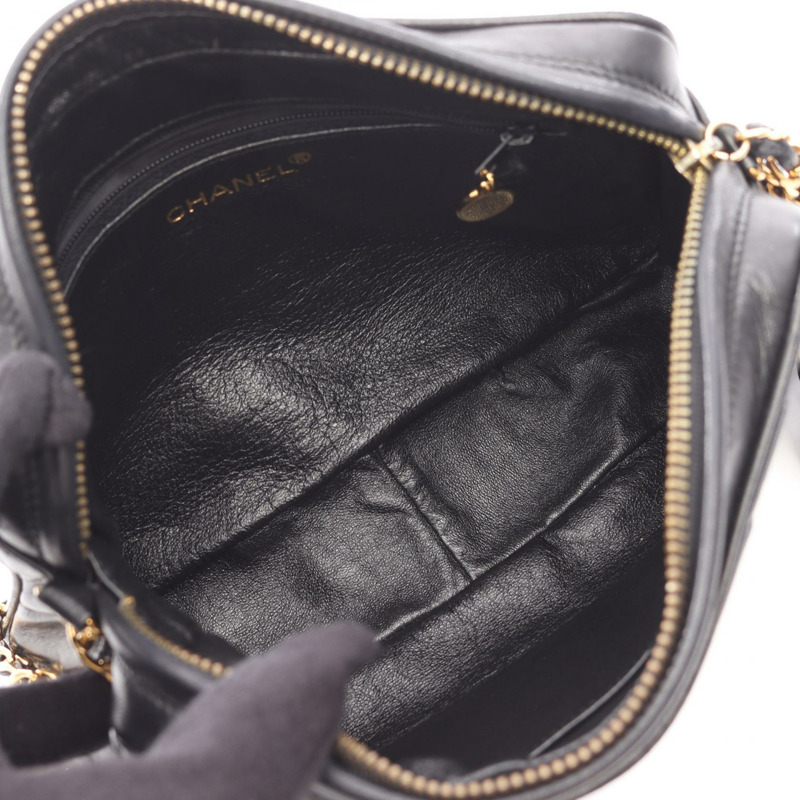 香奈兒 CC 標誌鑽石絎縫鏈條單肩包小羊皮黑色 GHW 二手女款-2