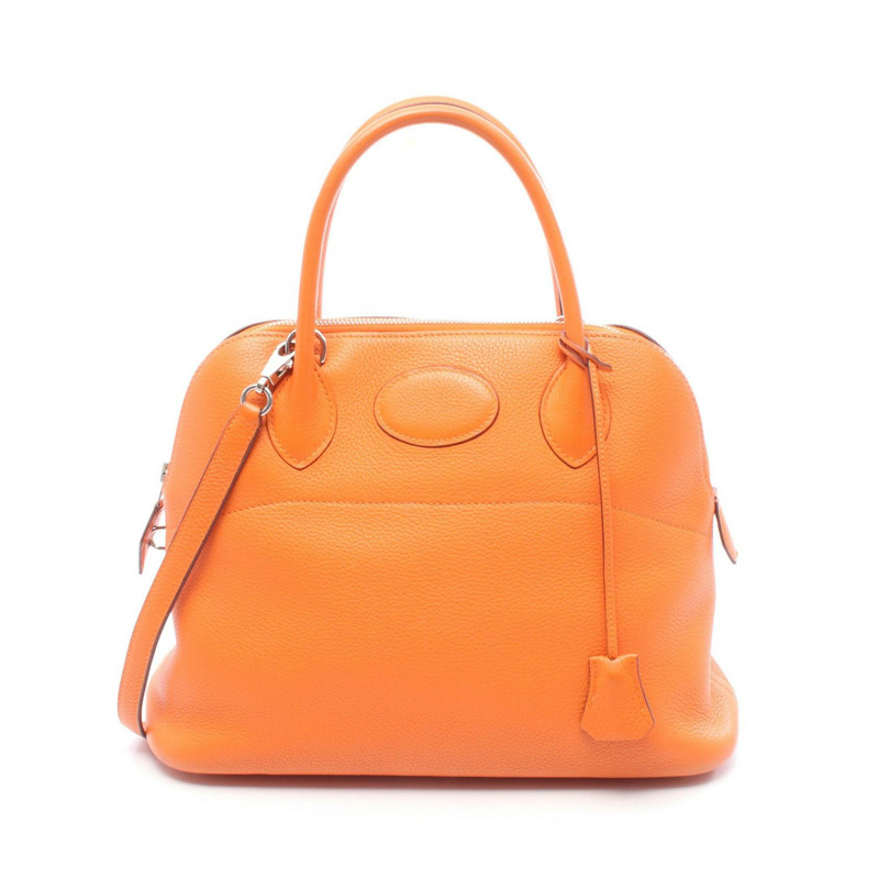HERMES Bolide31 單肩包 手提包 Clemence 皮革 橘色 二手 女款 L 2008 SHW-0