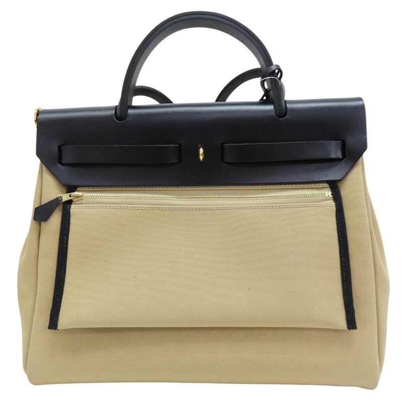 卡其色 帆布 Herbag Zip 31 肩背包 B刻 (無鎖頭) 金扣【HERMES 愛馬仕】-1