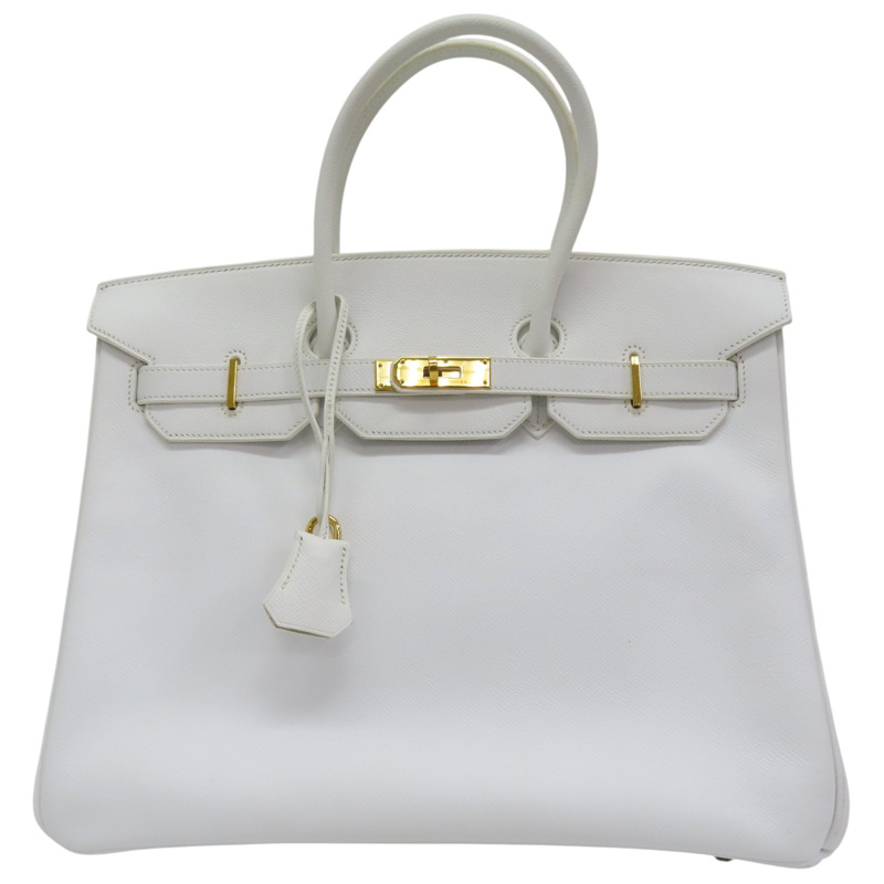 白色 Epsom牛皮 Birkin 35 柏金包 手提包 □K刻 金扣-0