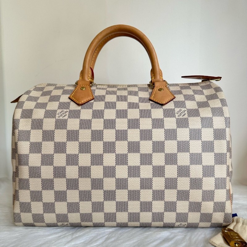 路易威登/Louis Vuitton Speedy 30 白棋盤格枕頭包晶片款 手提包-0