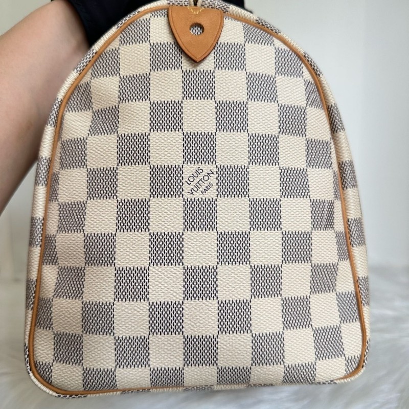 路易威登/Louis Vuitton Speedy 30 白棋盤格枕頭包晶片款 手提包-2