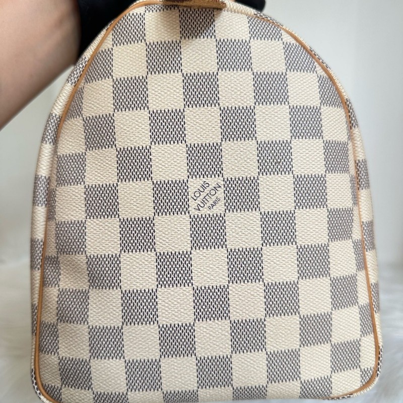 路易威登/Louis Vuitton Speedy 30 白棋盤格枕頭包晶片款 手提包-3