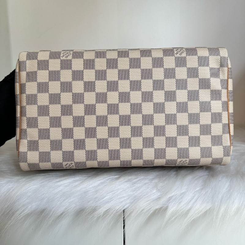 路易威登/Louis Vuitton Speedy 30 白棋盤格枕頭包晶片款 手提包-4