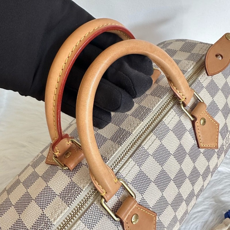 路易威登/Louis Vuitton Speedy 30 白棋盤格枕頭包晶片款 手提包-6