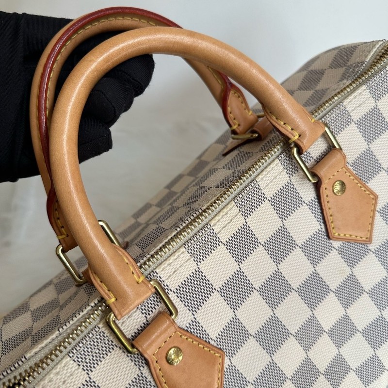路易威登/Louis Vuitton Speedy 30 白棋盤格枕頭包晶片款 手提包-9