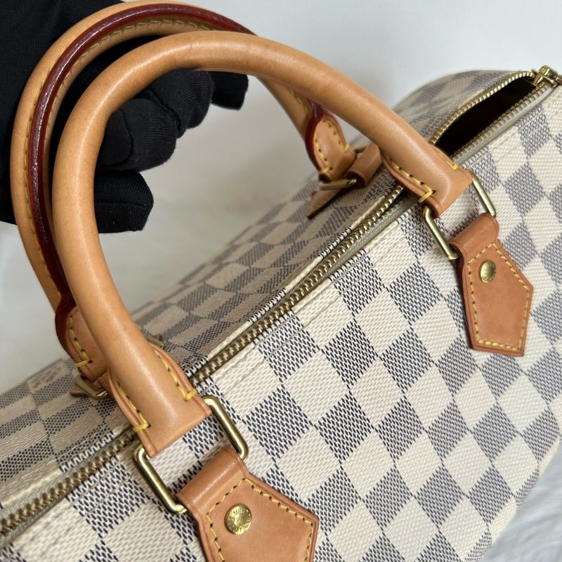路易威登/Louis Vuitton Speedy 30 白棋盤格枕頭包晶片款 手提包-10