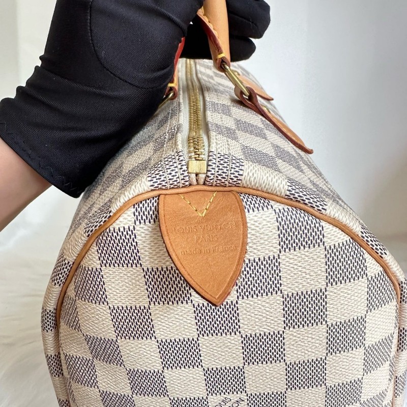 路易威登/Louis Vuitton Speedy 30 白棋盤格枕頭包晶片款 手提包-12