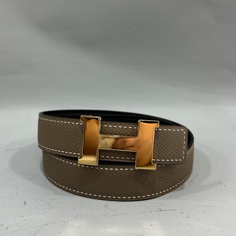 Hermes 大象灰拼黑玫瑰金釦雙色皮帶 70cm-0