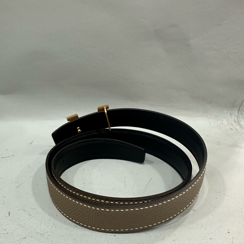 Hermes 大象灰拼黑玫瑰金釦雙色皮帶 70cm-1