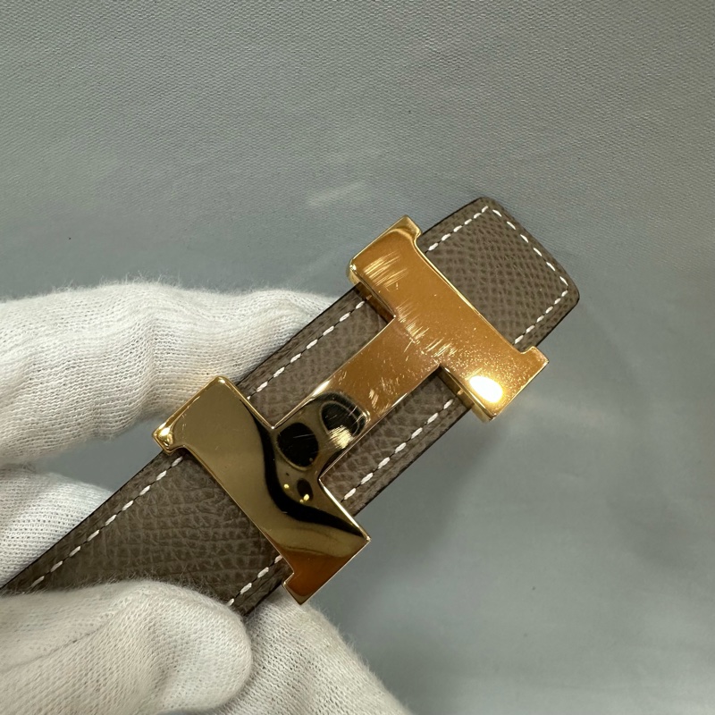 Hermes 大象灰拼黑玫瑰金釦雙色皮帶 70cm-3