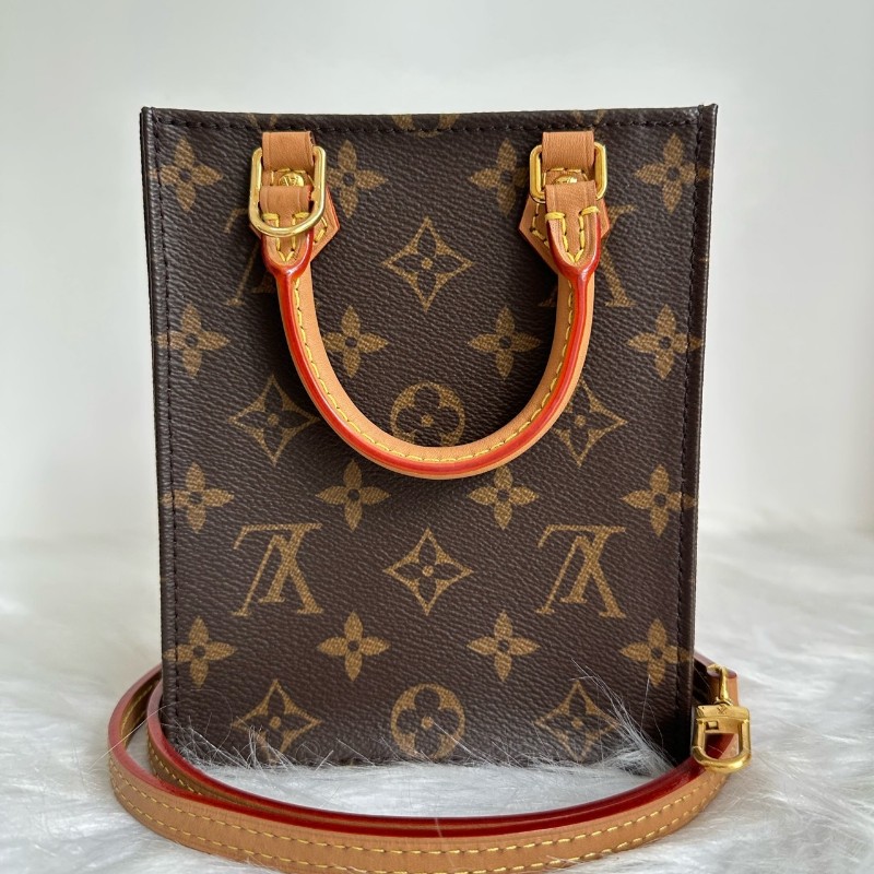 路易威登/LV琴譜mini 晶片 Petit Sac Plat 經典老花滿印斜背包塗層帆布拼牛皮托特-1