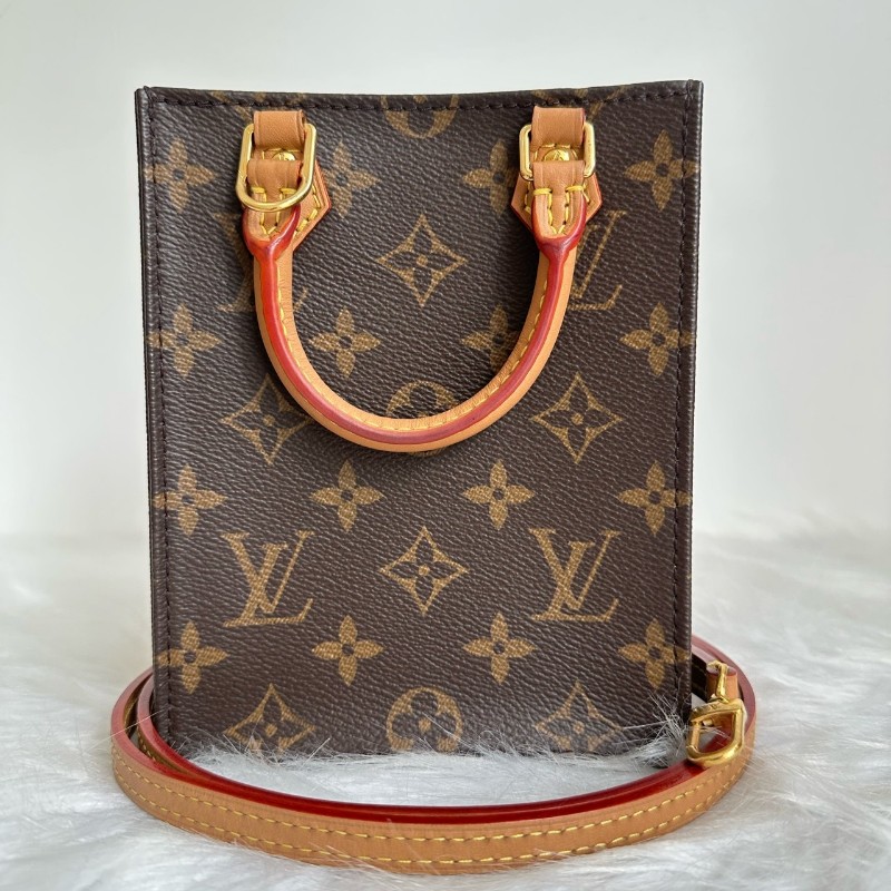 路易威登/LV琴譜mini 晶片 Petit Sac Plat 經典老花滿印斜背包塗層帆布拼牛皮托特-2