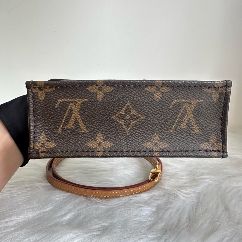 路易威登/LV琴譜mini 晶片 Petit Sac Plat 經典老花滿印斜背包塗層帆布拼牛皮托特-6