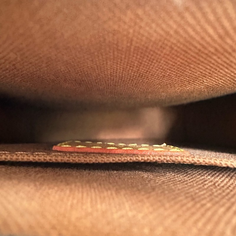 路易威登/LV琴譜mini 晶片 Petit Sac Plat 經典老花滿印斜背包塗層帆布拼牛皮托特-7