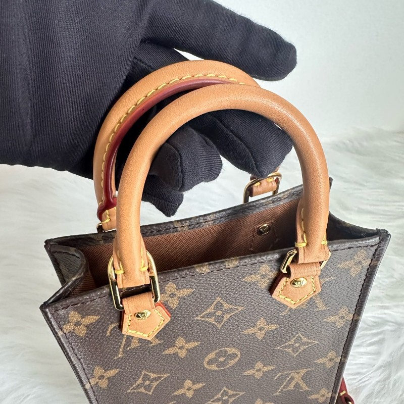 路易威登/LV琴譜mini 晶片 Petit Sac Plat 經典老花滿印斜背包塗層帆布拼牛皮托特-8