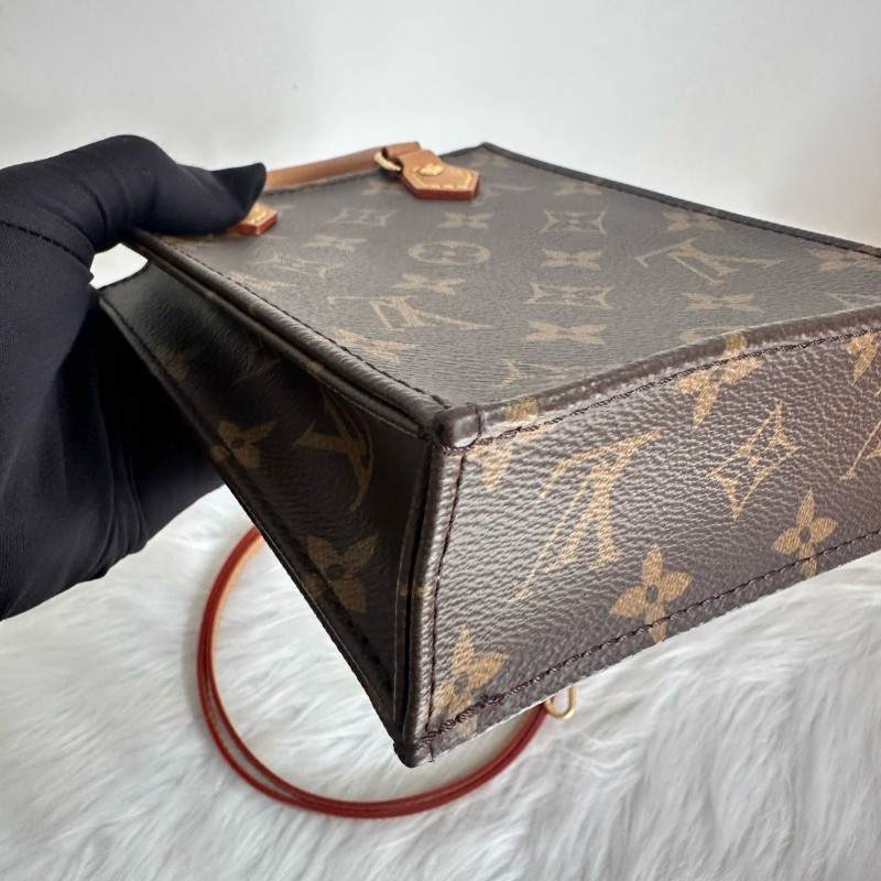 路易威登/LV琴譜mini 晶片 Petit Sac Plat 經典老花滿印斜背包塗層帆布拼牛皮托特-9