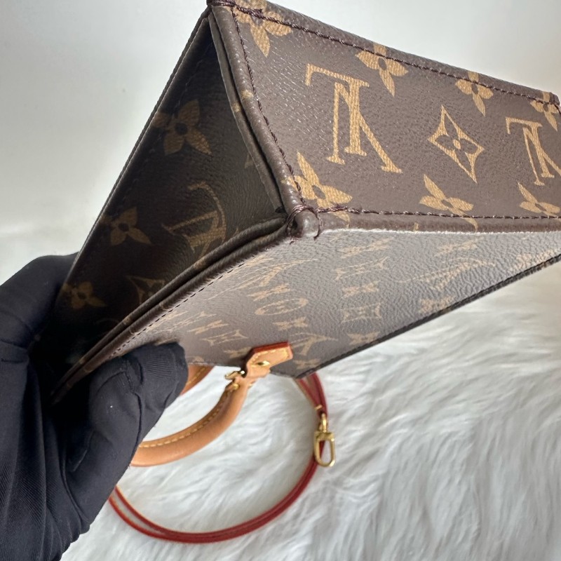 路易威登/LV琴譜mini 晶片 Petit Sac Plat 經典老花滿印斜背包塗層帆布拼牛皮托特-10