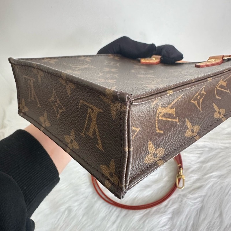 路易威登/LV琴譜mini 晶片 Petit Sac Plat 經典老花滿印斜背包塗層帆布拼牛皮托特-11