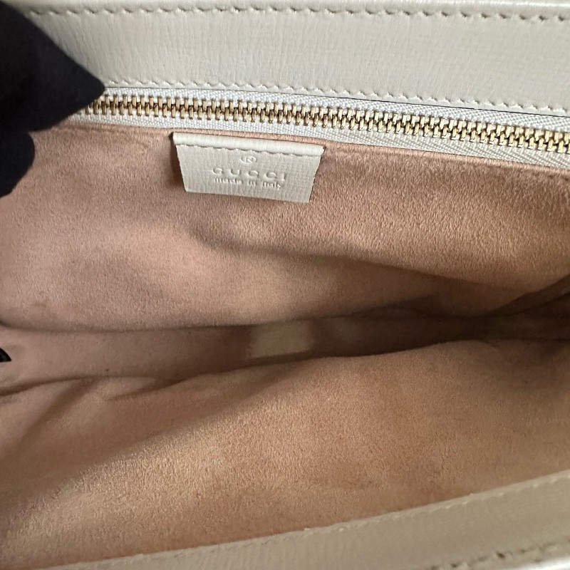 古馳/Gucci Horsebit 1955 中號馬銜扣復古金扣老花Logo 帆布拼皮革 帆布包馬鞍包 肩背包-6