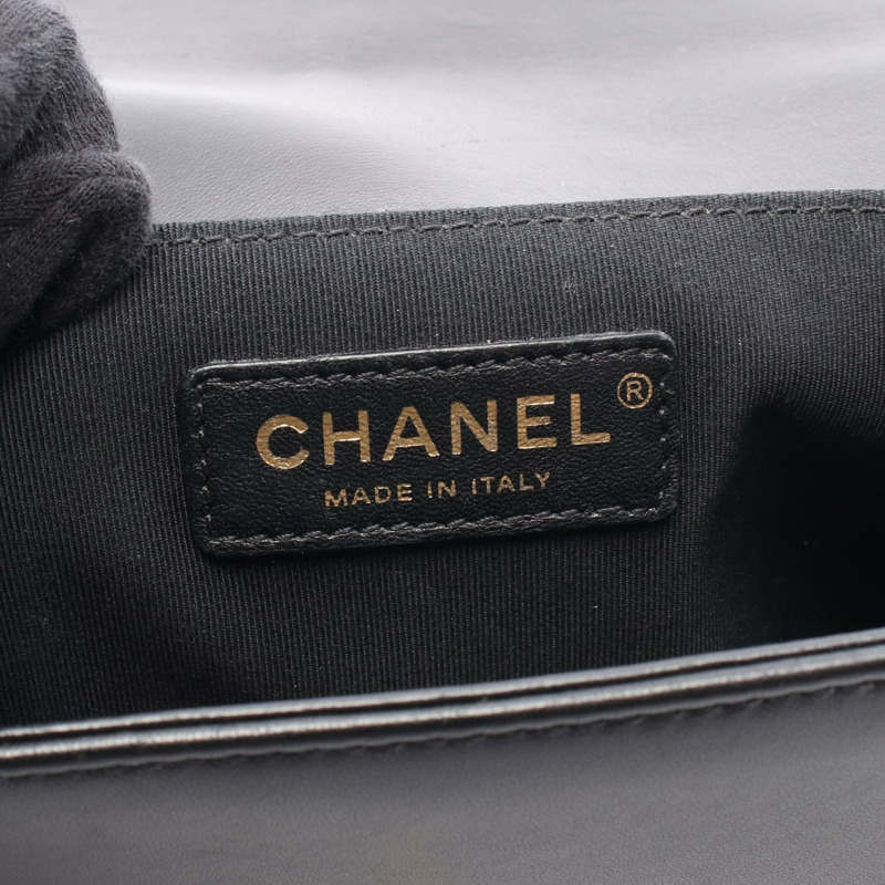 CHANEL Boy 大號菱格紋鏈條單肩包 A92193 小羊皮布料 黑色 GHW-3